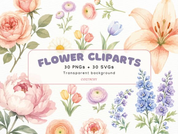 Download Flowers Watercolor Cliparts, Pastel PNG - Premium Resources
