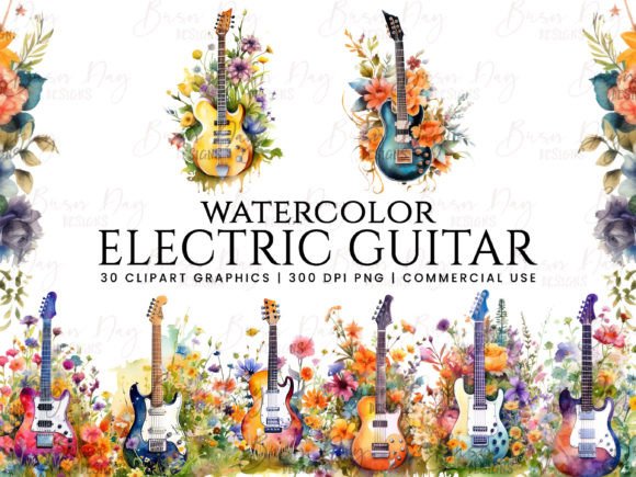 Download Watercolor Electric Guitar Clipart - Watercolor Collection