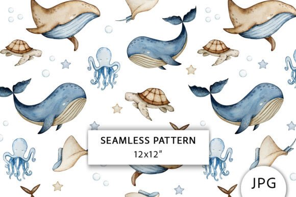 Download Watercolor Whale Dreams Seamless Pattern - Watercolor Collection