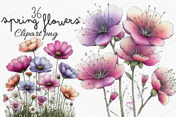 Download Whimsical Spring Flowers Clipart Bundle - Premium Bundle