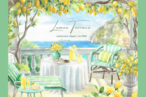 Download Watercolor Lemon Terrace DIY Clipart Set - Watercolor Collection
