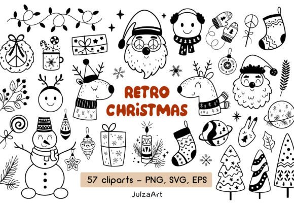 Download Black and White Retro Christmas Clipart - Retro Collection