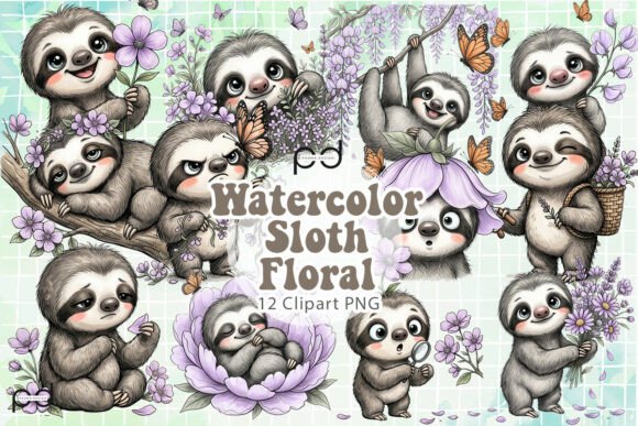 Download Watercolor Sloth Floral Graphics - Watercolor Collection