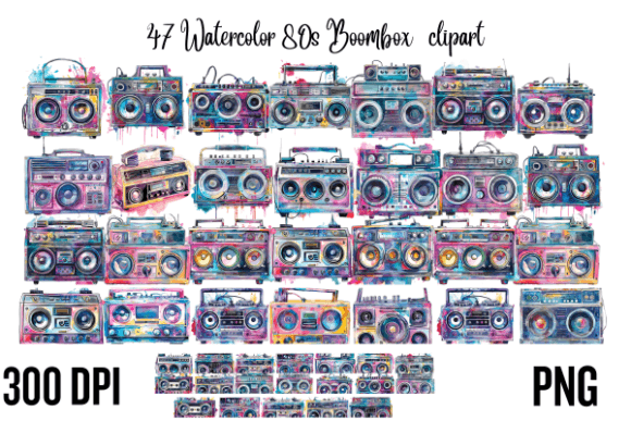 Download Watercolor 80s Boombox Clipart - Watercolor Collection