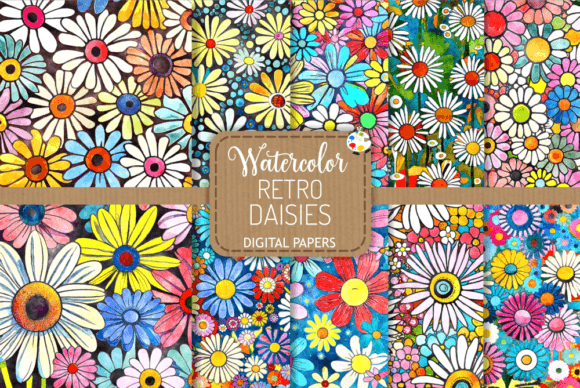 Download Retro Daisies Set 2 - Watercolor Papers - Watercolor Collection