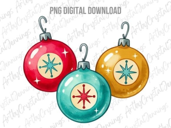 Download Retro Christmas Ornaments PNG - Retro Collection