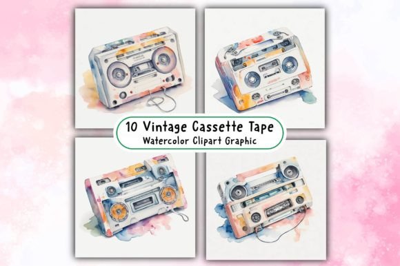 Download Vintage Cassette Tape Watercolor Clipart - Watercolor Collection