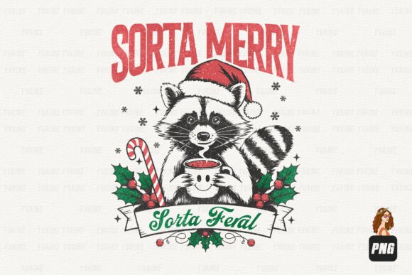 Download Retro Christmas Raccoon Sorta Merry PNG - Retro Collection
