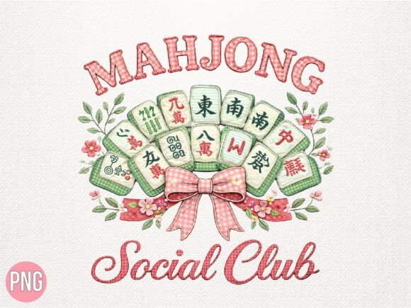 Download Mahjong Social Club Floral Retro PNG - Retro Collection