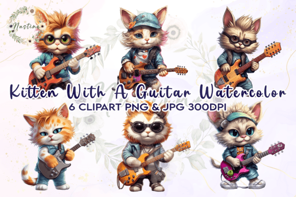 Download Kitten with Guitar Watercolor Clipart - Watercolor Collection