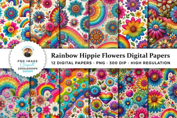 Download Rainbow Hippie Flowers Digital Papers - Flowers Collection
