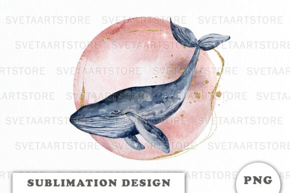 Download Watercolor Whale with Moon Png - Watercolor Collection