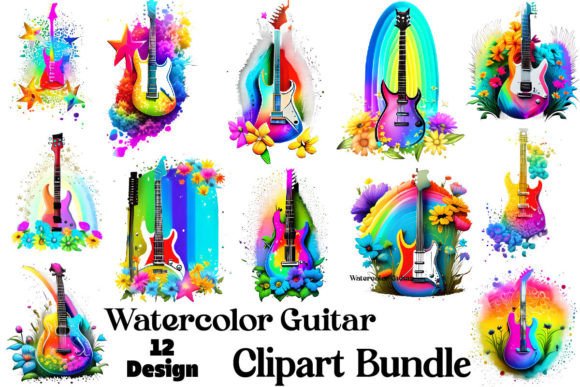 Download Watercolor Guitar Clipart Bundle - Watercolor Collection