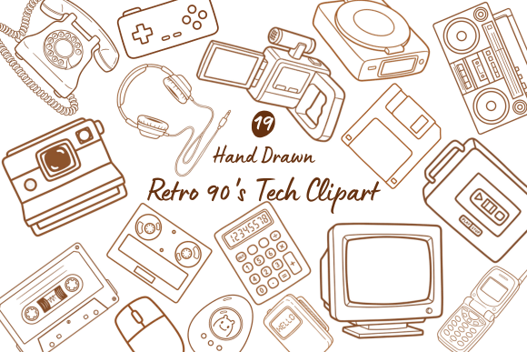 Download Hand Drawn Retro 90's Tech Clipart - Retro Collection