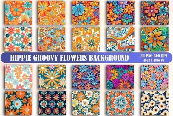 Download Hippie Groovy Flowers Background Bundle - Flowers Collection