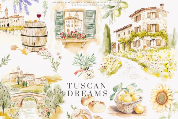 Download Tuscan Clipart Italian Watercolor Png - Watercolor Collection